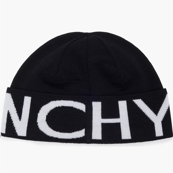 NEW Givenchy Maxi Logo Wool Black and White Knit Beanie - Picture 2 of 7